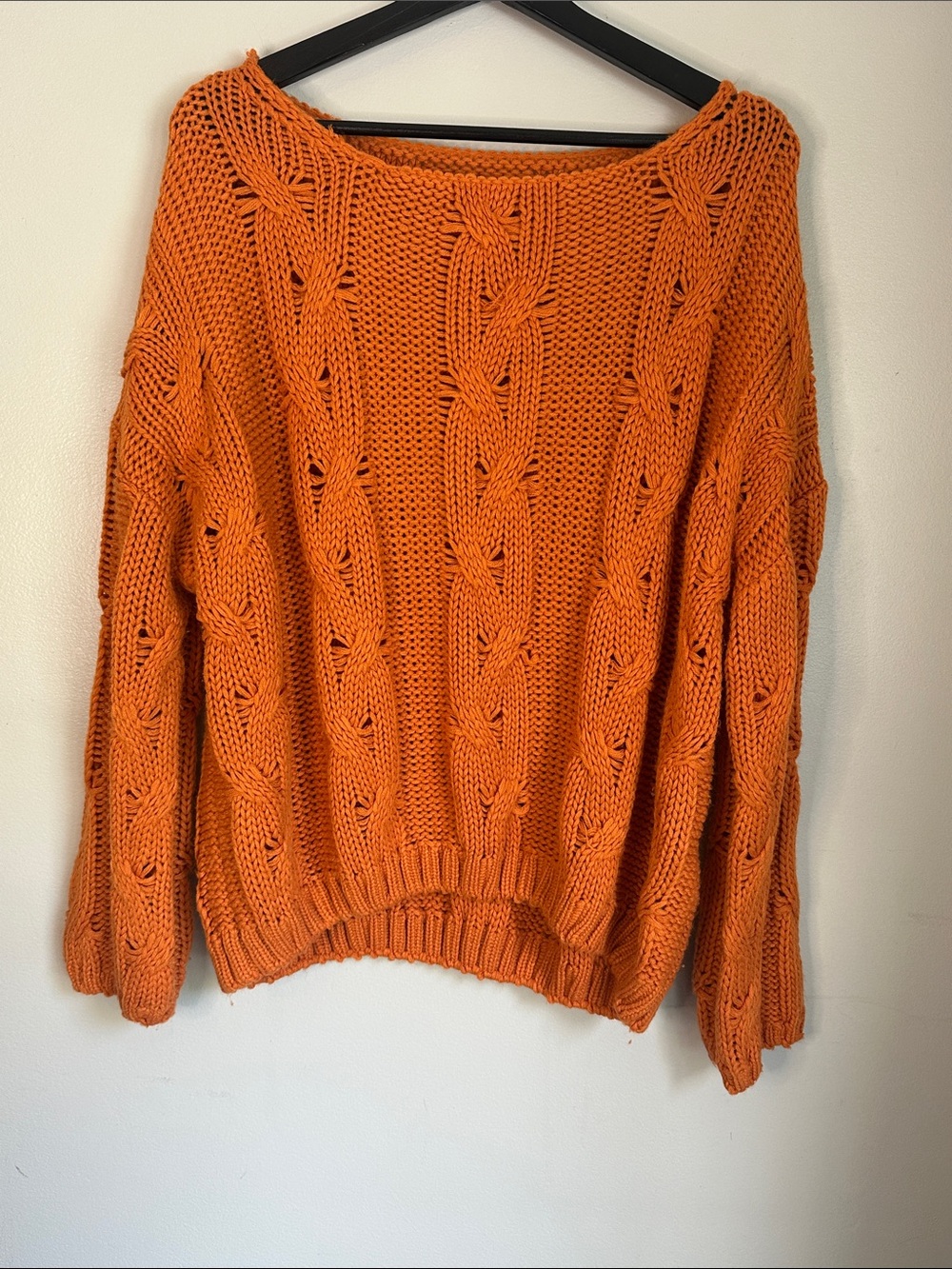 Pumpkin Orange Oversized Cableknit Sweater, Medium